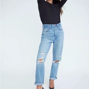 Aritzia Denim Forum The BF High Rise Loose Distressed Jeans | Size 24